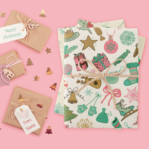 Hoja De Papel De Regalo Doodles de Navidades de país