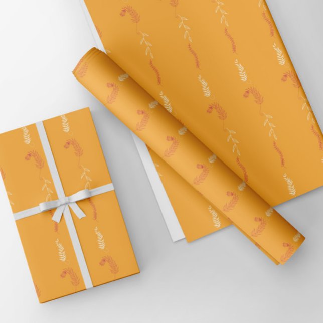 Hoja De Papel De Regalo Doodles florales en naranja dorado (Subido por el creador)