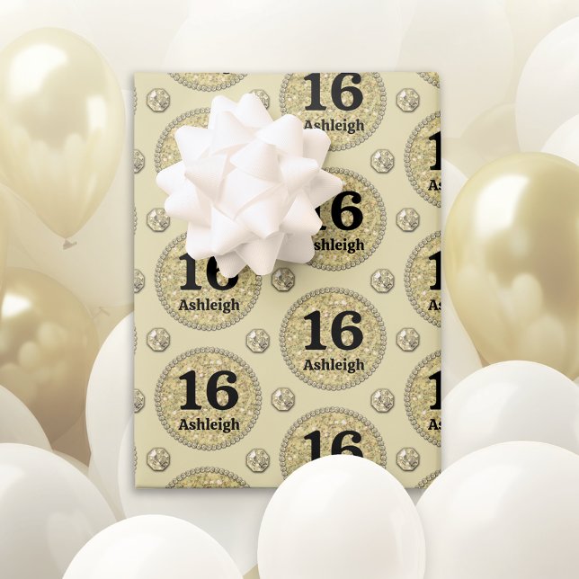 Hoja De Papel De Regalo Dorado Nombre Personalizado Edad 16 Cumpleaños (Subido por el creador)