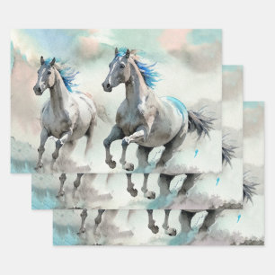 Hoja De Papel De Regalo Dos caballos salvajes de carreras acuarela