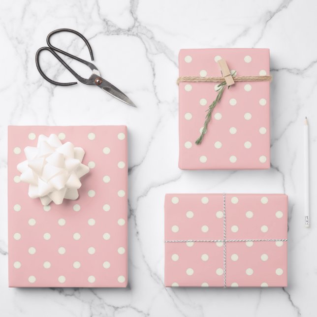 Hoja De Papel De Regalo Dos elegantes puntos de champán rosa y polka blanc (Anverso)