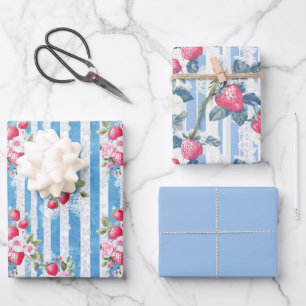 Hoja De Papel De Regalo Dos fresas y un color sólido