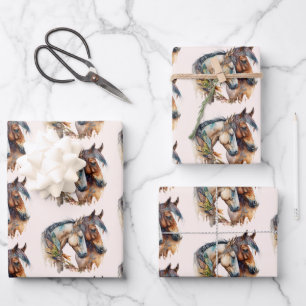 Hoja De Papel De Regalo Dos hermosos caballos Patrón de Boho Occidental