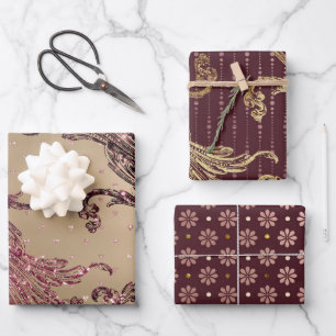 Hoja De Papel De Regalo Dots Gold Glam Burgundy