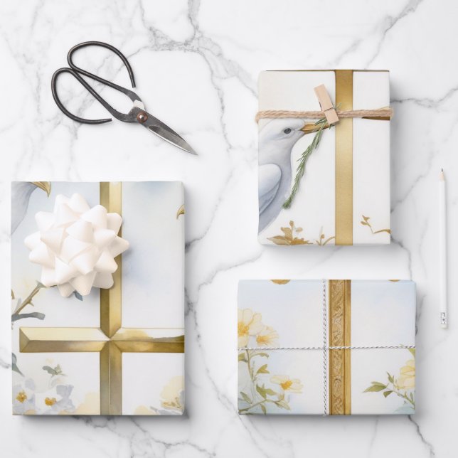 Hoja De Papel De Regalo Doves y cruces sagradas (Anverso)