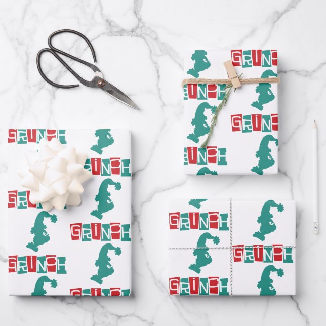 Hoja De Papel De Regalo Dr. Seuss | Grinch - Rojo y Verde (Anverso)