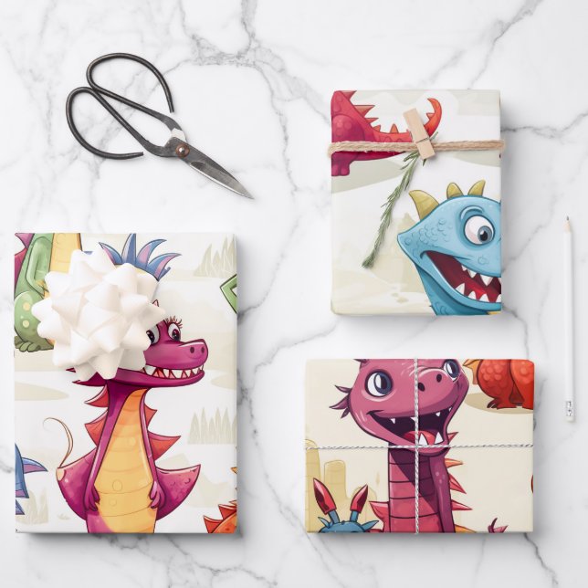 Hoja De Papel De Regalo Dragon Kids (Anverso)