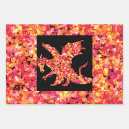 Hoja De Papel De Regalo Dragón Rojo Pintura Salpicada 