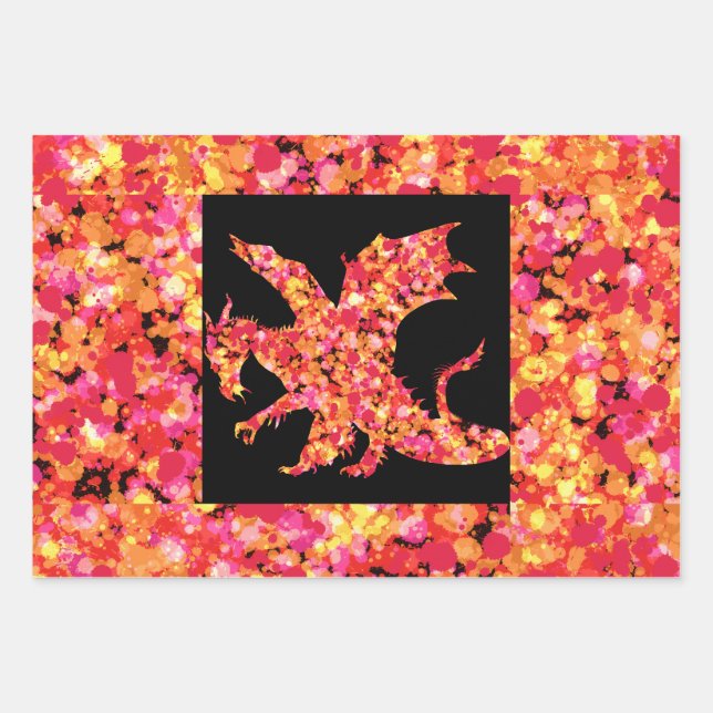 Hoja De Papel De Regalo Dragón Rojo Pintura Salpicada  (Anverso 3)