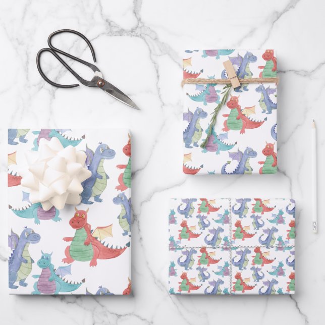 Hoja De Papel De Regalo Dragones infantiles felices bailes graciosos Perso (Anverso)