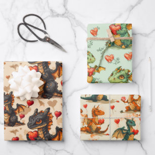 Hoja De Papel De Regalo Dragones sosteniendo el El día de San Valentín del