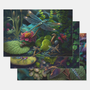 Hoja De Papel De Regalo Dragonflies in Colorful Gardens Decoupage