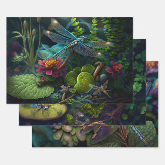 Hoja De Papel De Regalo Dragonflies in Colorful Gardens Decoupage