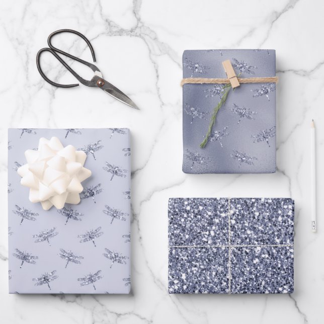 Hoja De Papel De Regalo Dragonflies, Purpurina de Lavanda Púrpura   (Anverso)