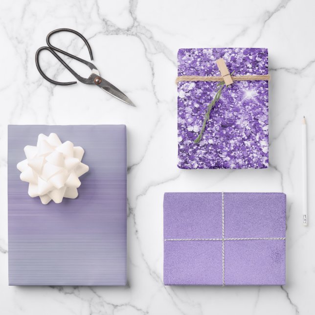 Hoja De Papel De Regalo Dreamy Glam Purple Lavender Purpurina Cumpleaños (Anverso)