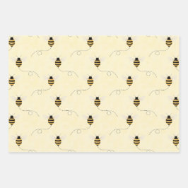 Hoja De Papel De Regalo Ducha de Bebé Abejas Amarillo Negro Dorado