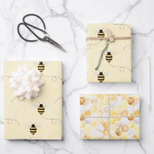 Hoja De Papel De Regalo Ducha de Bebé Abejas Amarillo Negro Dorado