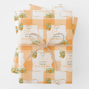 Hoja De Papel De Regalo Ducha de bebé naranja con gingham Una pequeña tern