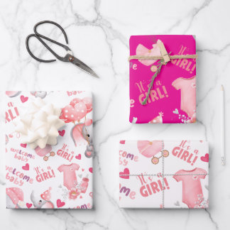 Hoja De Papel De Regalo Ducha de bebé para niña adorable y regalo para rec