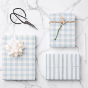 Hoja De Papel De Regalo Ducha de Novia a Cuadros Rayas Blancas Azul Claro