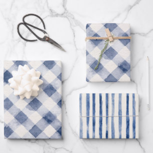 Hoja De Papel De Regalo Ducha de Novia a Cuadros y Rayas Blancas y Azules