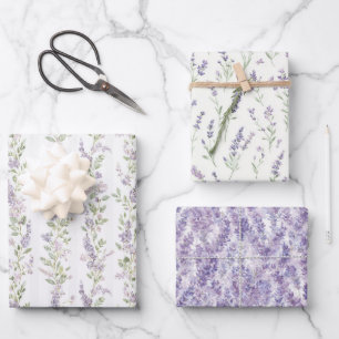 Hoja De Papel De Regalo Ducha de Novia con Rayas Florales de Lavanda Blanc