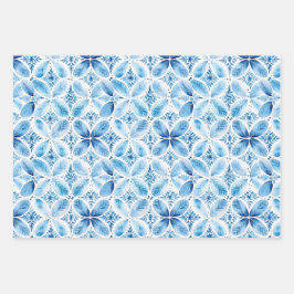 Hoja De Papel De Regalo Ducha de Novia Floral de Batik Azul Blanco