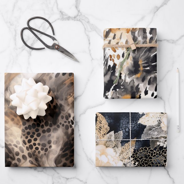 Hoja De Papel De Regalo Ducha de novia floral de leopardo negro crema (Anverso)