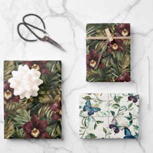 Hoja De Papel De Regalo Ducha de Novia Mariposa Floral Orquídea Roja Borgo