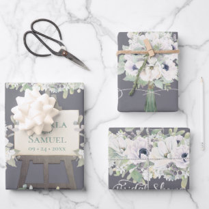 Hoja De Papel De Regalo Ducha nupcial floral con color de agua del Boda Bo