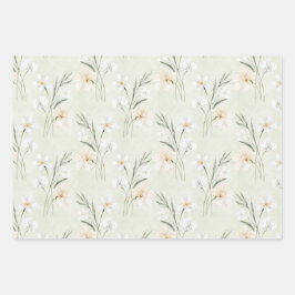 Hoja De Papel De Regalo Ducha Nupcial Floral de Hibisco Crema Blanca Menta
