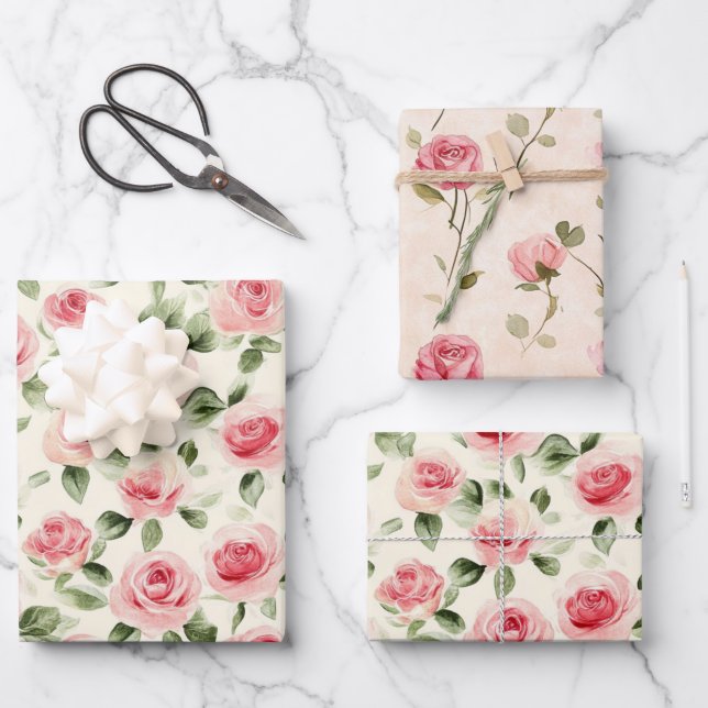 Hoja De Papel De Regalo Ducha Nupcial Floral De Rosas Rosadas Hermosas (Anverso)