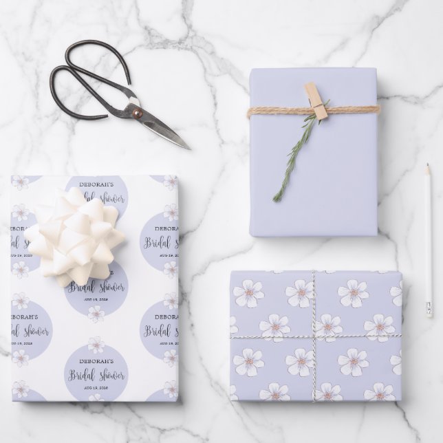 Hoja De Papel De Regalo Ducha Nupcial Floral Púrpura (Anverso)