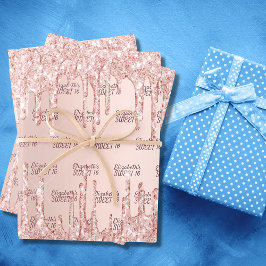 Hoja De Papel De Regalo Dulce 16 16º rosa purpurina oro gotea chispa rosa