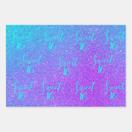 Hoja De Papel De Regalo Dulce 16 Purpurina púrpura Verde azulado Glam Chic