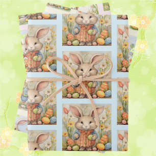 Hoja De Papel De Regalo Dulce Conejo Conejo Conejo de Pascua 3 Niños Color