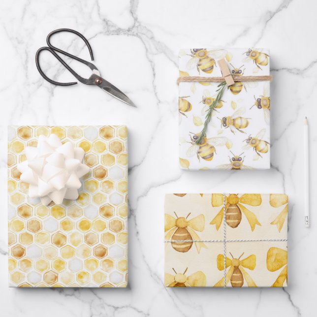 Hoja De Papel De Regalo Dulce Cumpleaños Panal de Abeja Blanco Dorado (Anverso)
