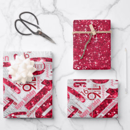 Hoja De Papel De Regalo Dulce Dieciséis Sparkle Word Cloud Red ID265