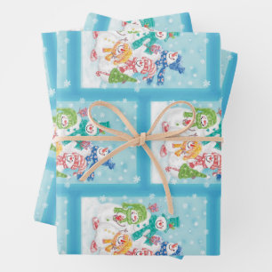 Hoja De Papel De Regalo Dulce familia de muñeco de nieve de Navidad en la 