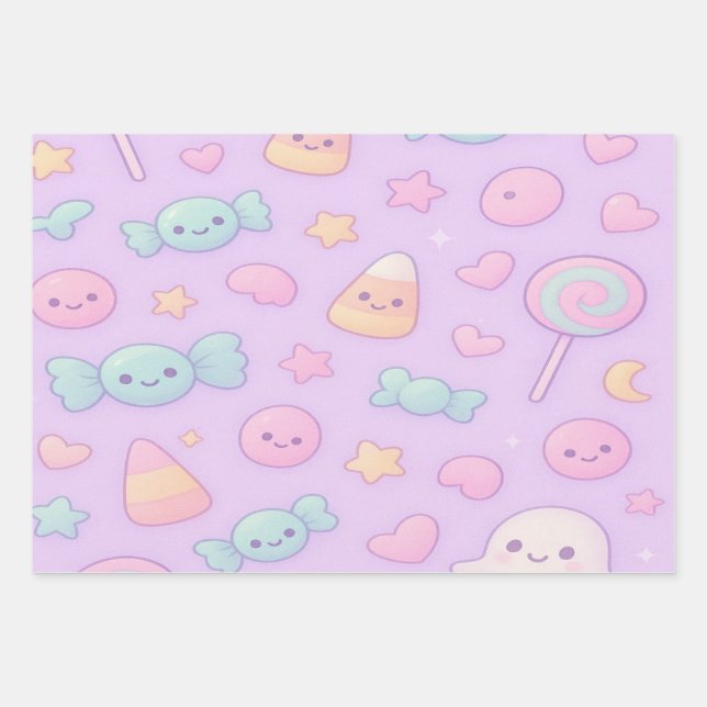 Hoja De Papel De Regalo Dulce Fantasma Pastel de Halloween, (Anverso)