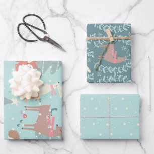Hoja De Papel De Regalo Dulce Navidades de Woodland Rústico granjero Azul