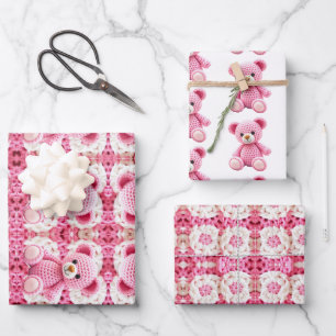Hoja De Papel De Regalo Dulce Oso de Peluche Crochet para Baby Shower de N