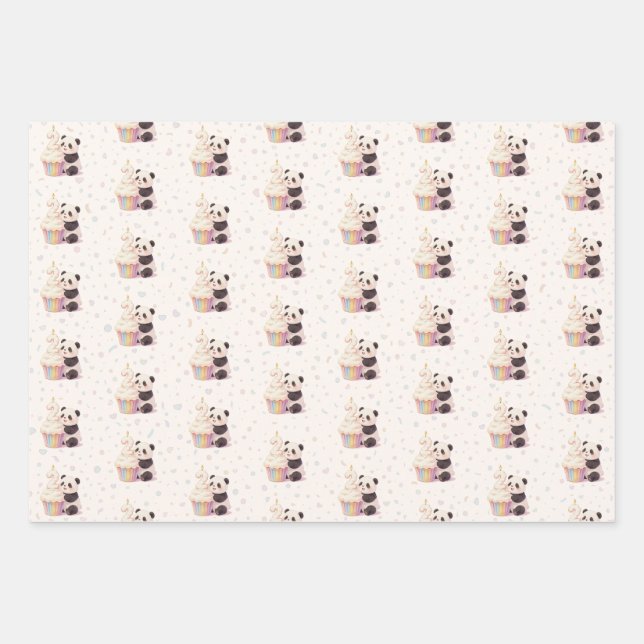 Hoja De Papel De Regalo Dulce Panda de Pastel Cumpleaños Bebé 2 (Anverso)