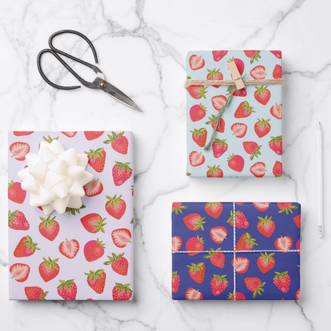 Hoja De Papel De Regalo Dulce Patrón de Fresa (Anverso)