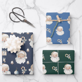 Hoja De Papel De Regalo Dulce Santa Claus Retro & Caña de Caramelo Navidad