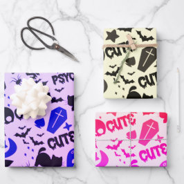 Hoja De Papel De Regalo Dulce y Divertido Morado, Azul y Negro Halloween