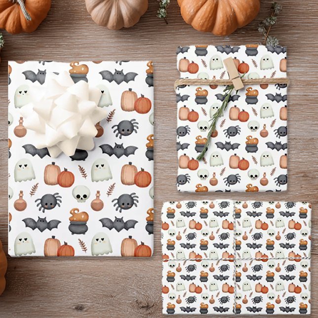 Hoja De Papel De Regalo Dulces Arañas Halloween (Whimsical Halloween Wrapping Paper)