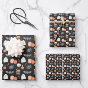 Hoja De Papel De Regalo Dulces Fantasmas y Calabazas de Halloween