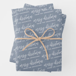Hoja De Papel De Regalo Duste caligrafía azul Feliz Navidad