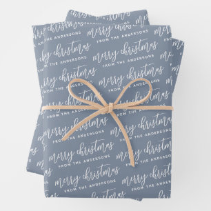Hoja De Papel De Regalo Duste caligrafía azul Feliz Navidad